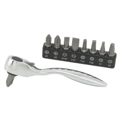 Titan Tools® - 1/4" Drive 3-1/2" Length Flat Metal Grip Bit Driver And Bit Set With Bits 9 Pieces