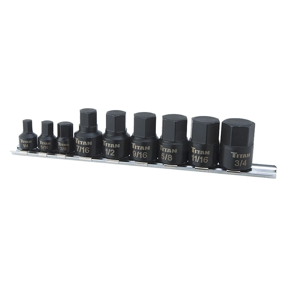 Titan Tools® - 3/8" Drive SAE Hex Stubby Impact Bit Socket Set (9 Pieces) 1 Titan Tools® - 3/8" Drive SAE Hex Stubby Impact Bit Socket Set (9 Pieces)