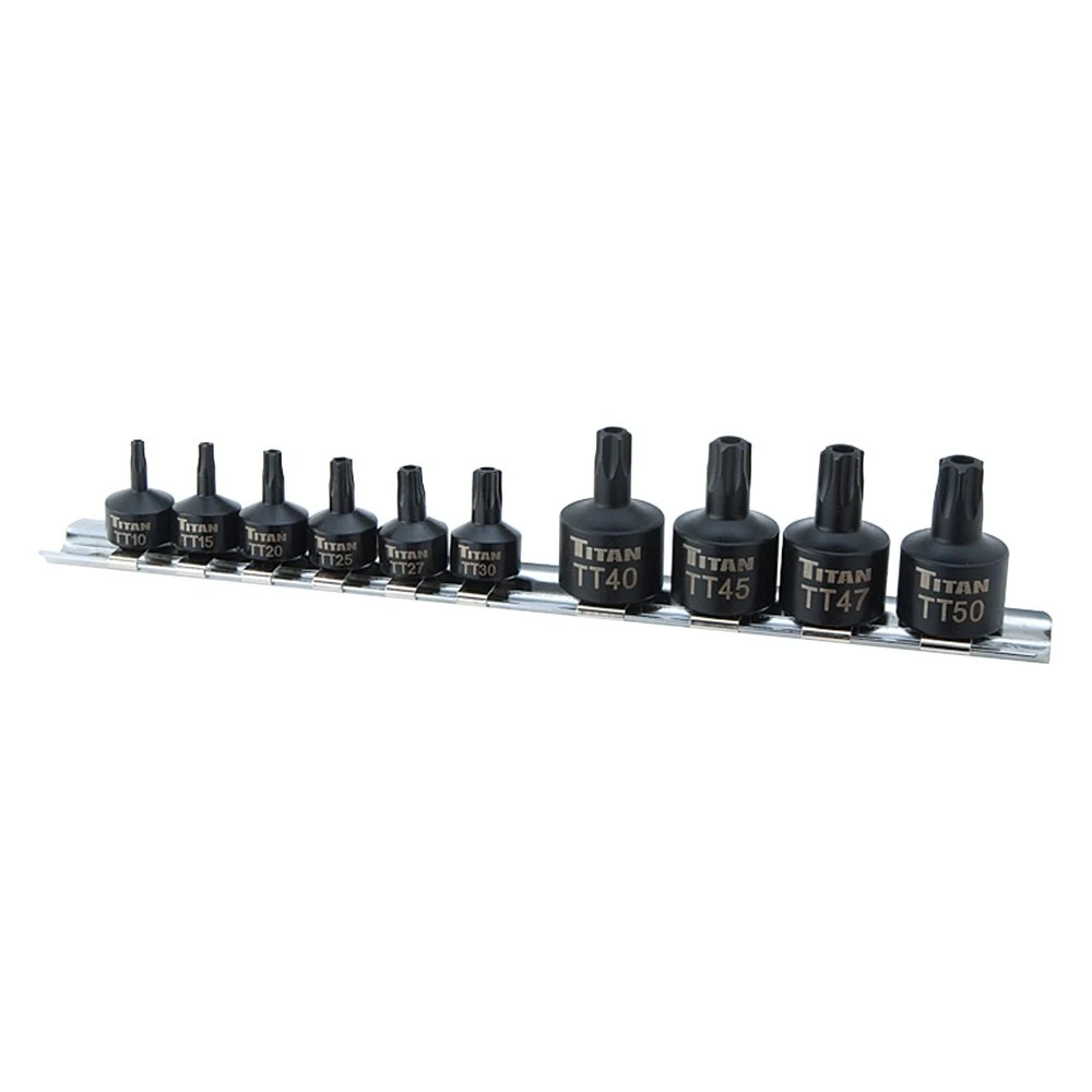 Titan Tools® - 1/4" Drive Torx (TR) Stubby Impact Bit Socket Set (10 Pieces) 1 Titan Tools® - 1/4" Drive Torx (TR) Stubby Impact Bit Socket Set (10 Pieces)