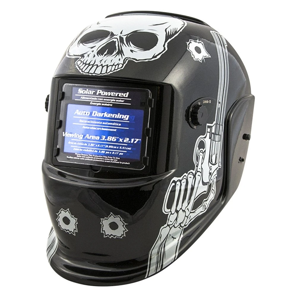 Titan Tools® 41282 - "Skull/Pistols" Print Solar Auto-Darkening Welding Helmet With Li-ion Back-up Batteries 1 Titan Tools® 41282 - "Skull/Pistols" Print Solar Auto-Darkening Welding Helmet With Li-ion Back-up Batteries